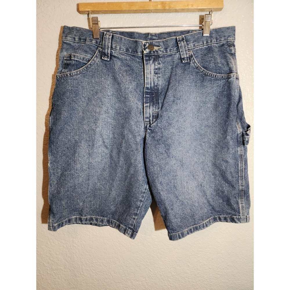 Wrangler‎ Men's Denim Jean Cargo Carpenter Shorts Size 34 Inseam 9" Relaxed Fit